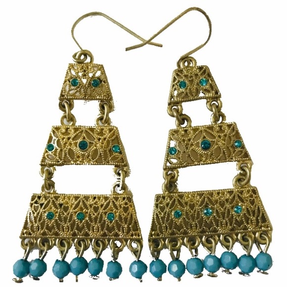 Stunning Earrings! Turquoise/Gold! Egyptian Style! - Picture 1 of 6